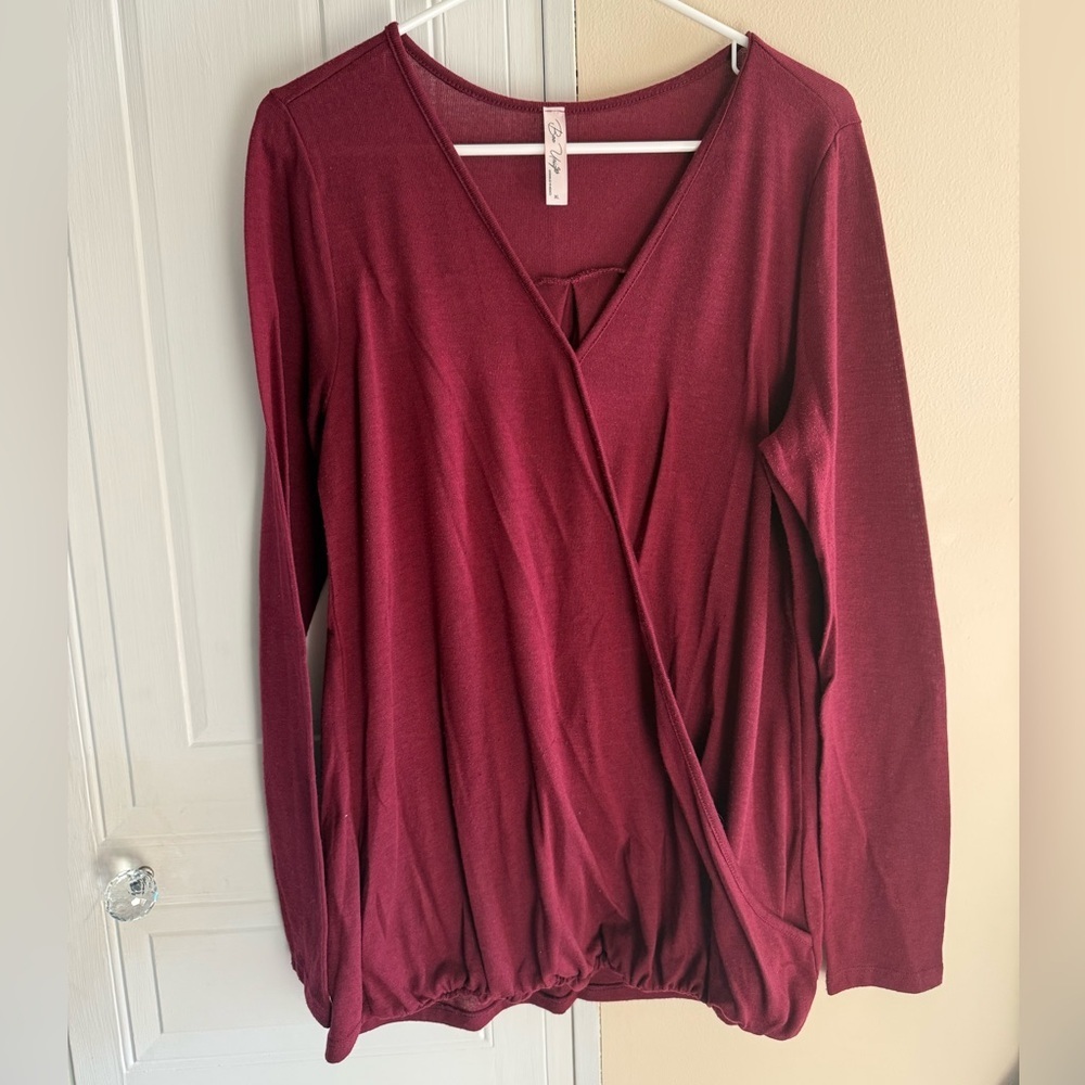 Breastfeeding Nursing Maternity Burgundy Long Sleeve sweater shirt XL‎ Bee Uniq